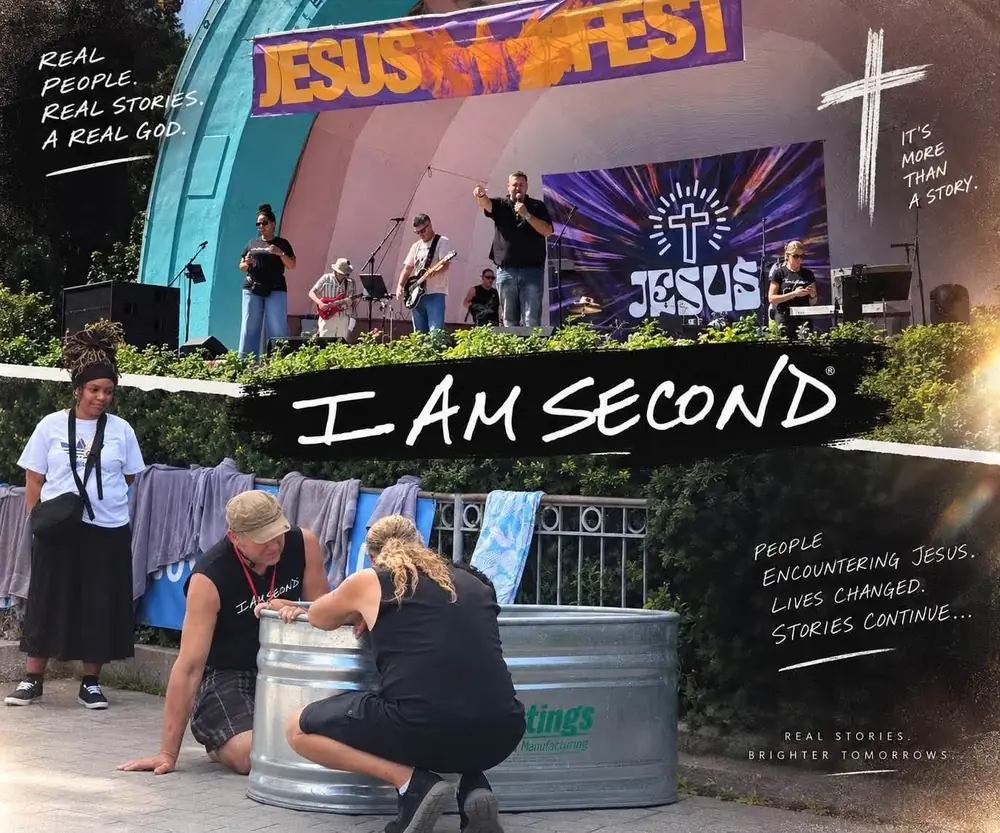 I Am Second baptisms in front of the Jesus Festival stage